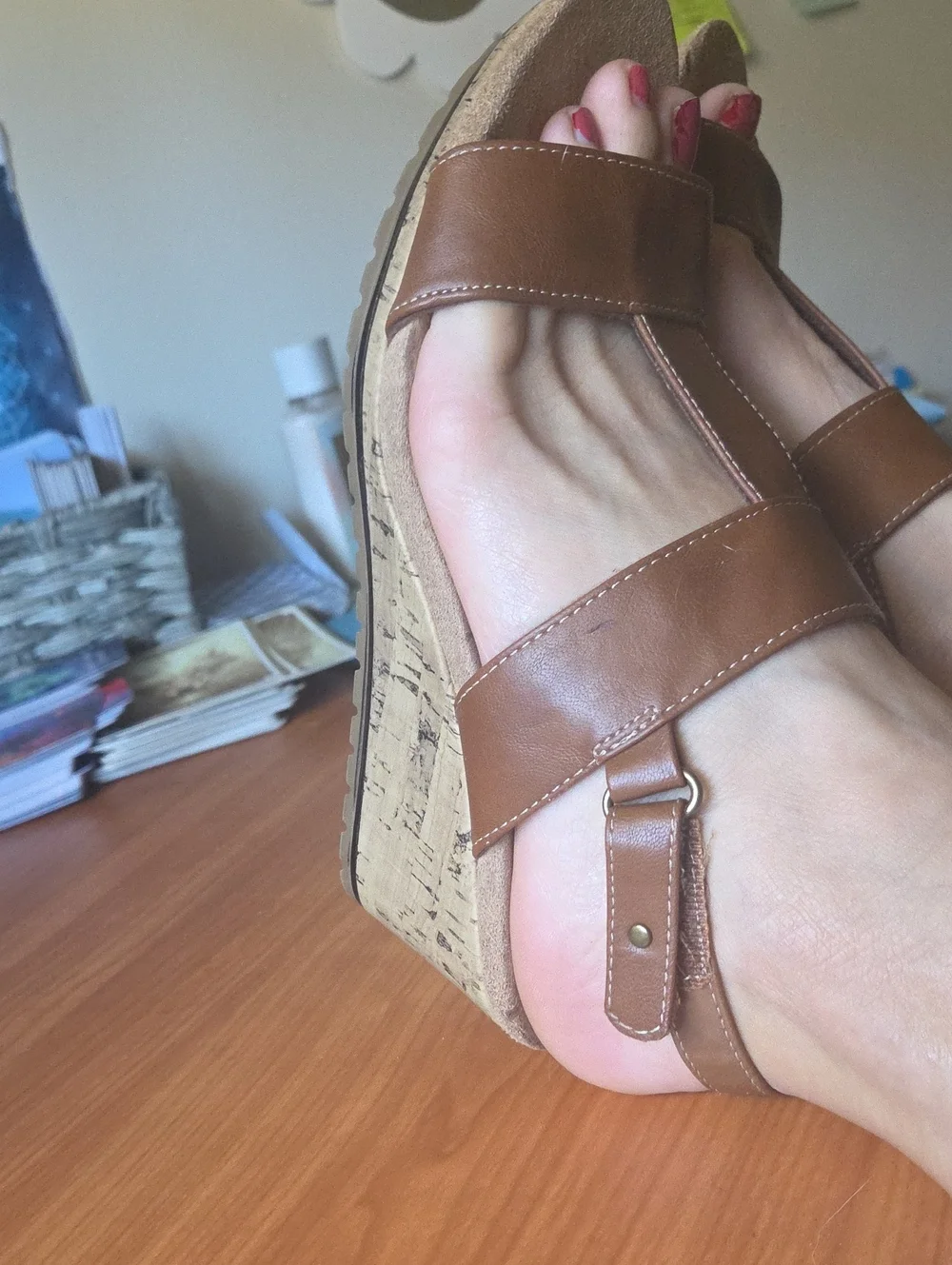 Dr. Scholl's Brown Cork Wedge Sandals